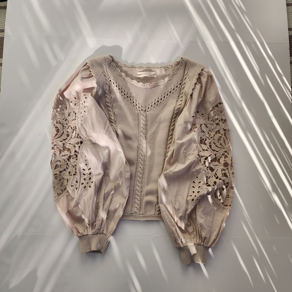 Anthropologie Cutwork Puff-Sleeve Sweater - Picture 4 of 10